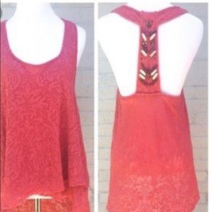 Free People Coral HiLo Beaded Racerback Tank XS